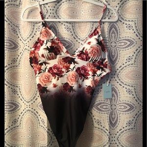 NWT Cupshe Floral Black Ombré One Piece Swimsuit